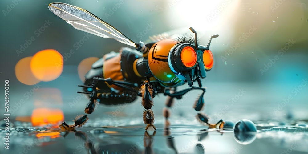 Poster cuttingedge robotic bee prototype advances bioengineering and environmental technology in biotech. c
