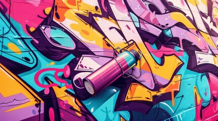 Naklejka premium Back view of graffiti painter looking to the wall with his paintings. Street art concept