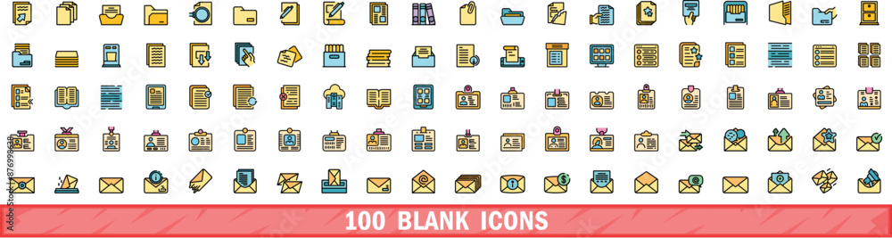 Poster 100 blank icons set. color line set of blank vector icons thin line color flat on white