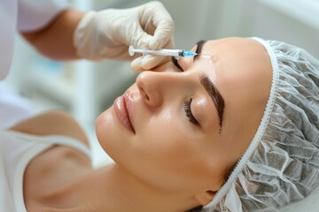 Fight against wrinkles, visit beauty doctor, anti-aging concept - Close up of woman gets beauty facial botox