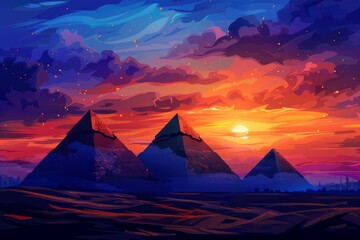 Sunset landscape of Egyptian pyramids, Egypt