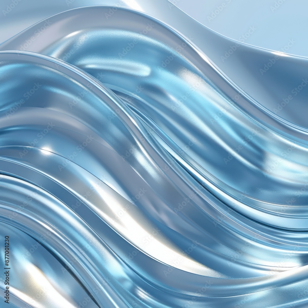 Poster abstract fluid wave design with smooth, glossy waves in blue tones, creating a modern and futuristic