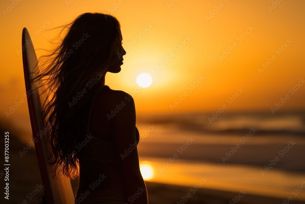 Poster Silhouette sunset ocean sea.