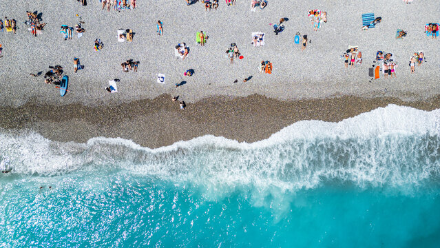 Aerial of the beachfront, Nice, Alpes Maritimes, French Riviera, France, Europe