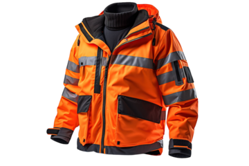 A Vibrant Yellow Safety Jacket With Reflective Stripes, Ready for Work on a White or Clear Surface PNG Transparent Background.