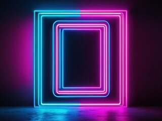 Background Rectangle neon lights frame, neon frame for text or photo 