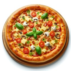 Freshly made Italian pizza with mozzarella, pepperoni, tomatoes, basil, and cheese, Generative AI