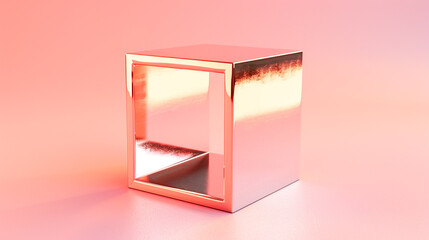 Minimalist 3D render of a hollow square on a solid rose gold background