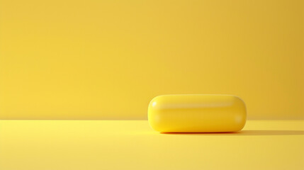 Minimalist 3D render of a single oblong shape on a solid sunflower yellow background