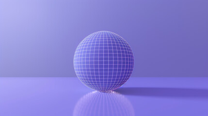 Minimalist 3D render of a spherical grid on a solid lavender blue background