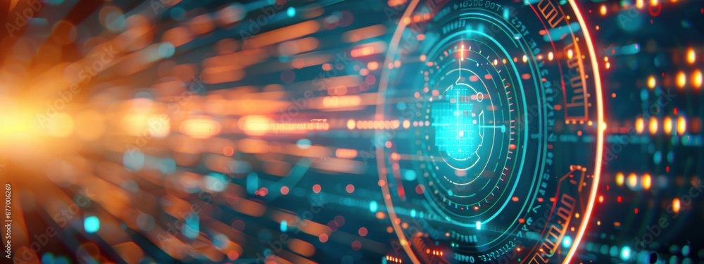 Poster end-to-end encryption, holographic tor network, advanced firewall security, futuristic interface