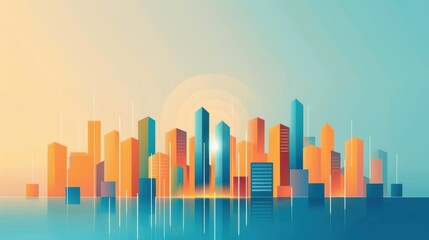Energy-efficient initiatives, LED lighting in buildings, flat design illustration