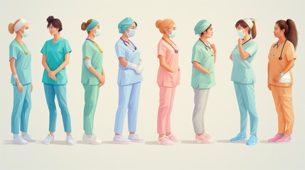 Fototapeta premium A diverse group of healthcare workers, isolated on white.