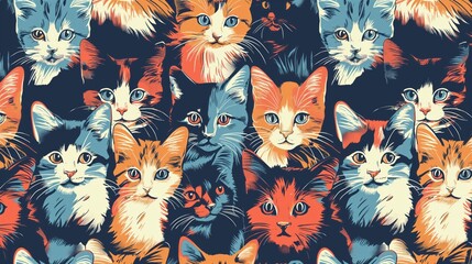 Colorful cats and kittens pattern background