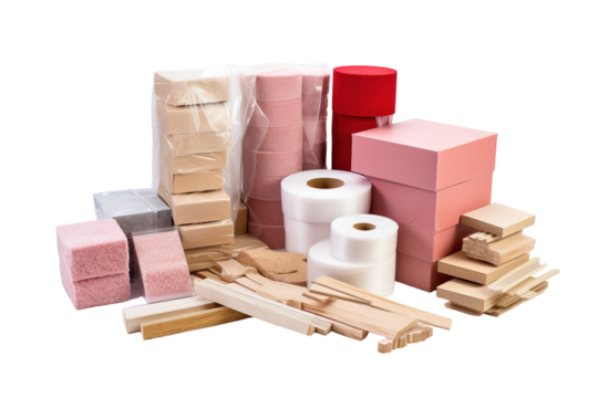 A Symphony of Shapes: Acoustic Insulation Materials Showcase on a White or Clear Surface PNG Transparent Background.