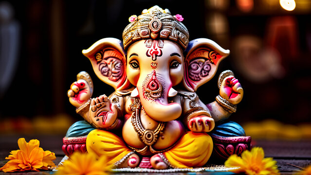 Ganesh Chaturthi, Lord Ganesh murti, for invitation, greeting card, poster 