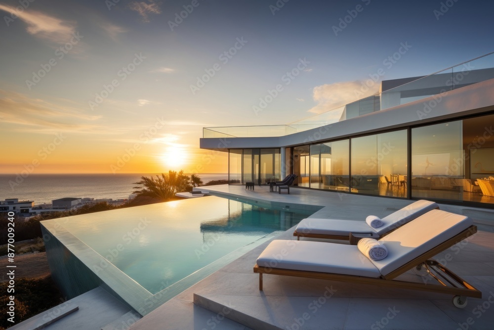 Poster Sea view Luxury modern beach house architecture building outdoors.