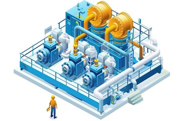 Industrial Water Pump system, high pressure, isometric