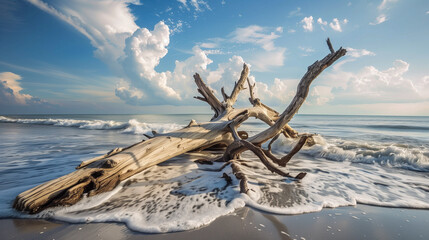 Wood drifting on the beach is like a fragment of the past that is rediscovered on the coast, reminding us of the forces of nature and the constant movement of the ocean.