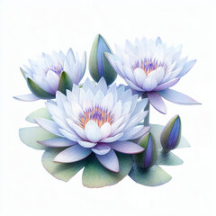 흰 배경, 수련, 수채화 (white background, Pygmy water-lily, watercolors)