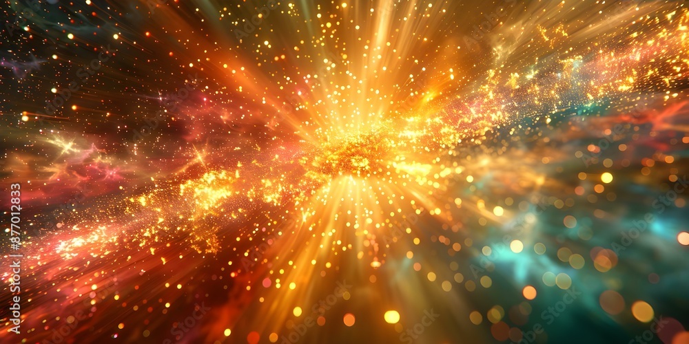 Aufkleber metamodernism in the digital age a golden abstract background with colorful explosions. concept meta
