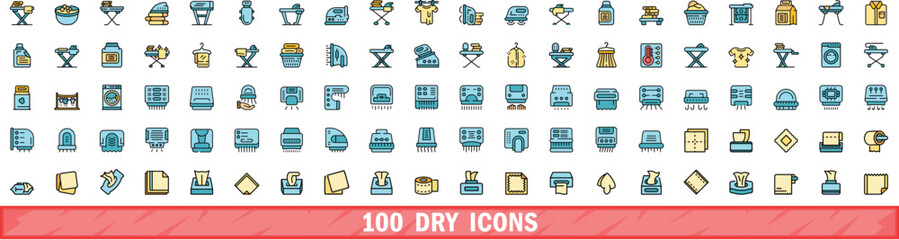 100 dry icons set. Color line set of dry vector icons thin line color flat on white