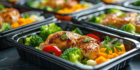 Balanced Diet Healthy Chicken and Vegetable Meal Prep Containers. Concept Meal Prep, Balanced Diet, Healthy Eating, Chicken Recipes, Vegetable Container Prep