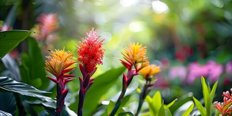 Attracting Pollinators with Sweet Fragrance Vibrant Tropical Flowers in a Colorful Paradise. Concept Tropical Gardens, Pollinator Attraction, Fragrant Flowers, Colorful Paradise, Gardening Tips