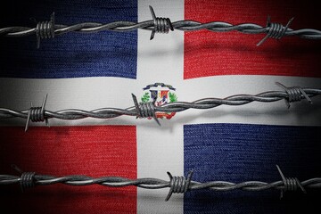 Dominican Republic flag and barbed wire - 3d illustration