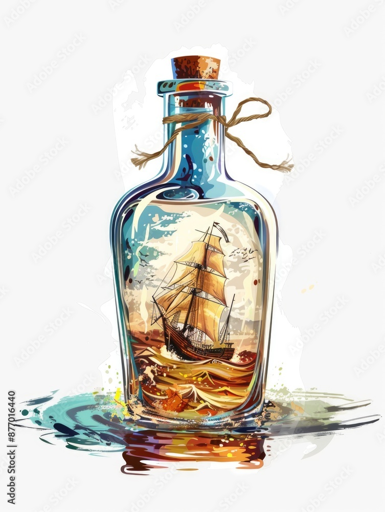 Canvas Prints Bottle with ship model inside