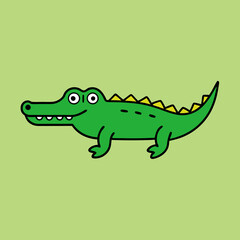 Fototapeta premium Cartoon image of a crocodile set against a green background
