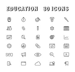 Education and Learning thin line icons set. Education, School, Learning editable stroke icons