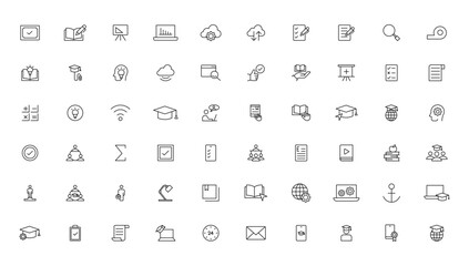 Education and Learning thin line icons set. Education, School, Learning editable stroke icons