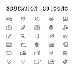Education and Learning thin line icons set. Education, School, Learning editable stroke icons