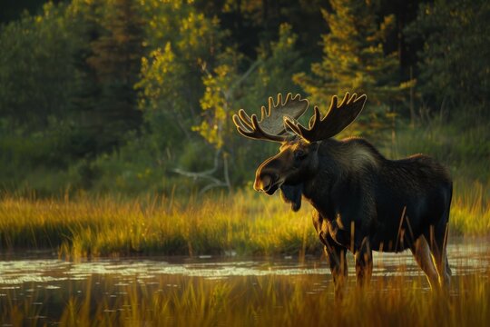 A Large Bull Moose enjoys a calm early summer evening weeks before the chaos of rut begins.