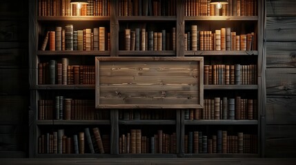 Enchanted library with a wooden billboard for a Halloween book reading, Halloween theme wooden billboard, magical literature