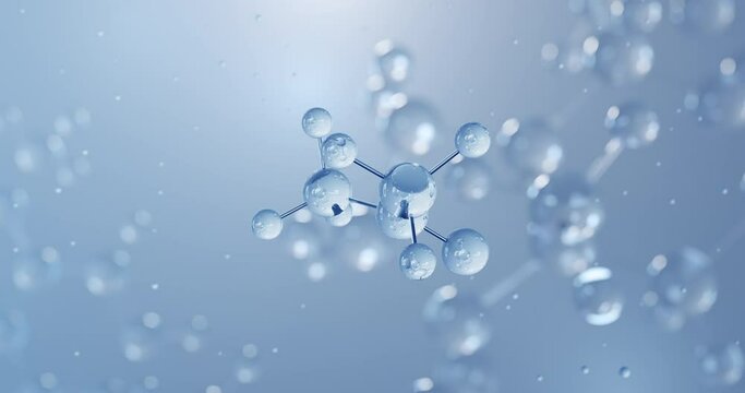 Acetone, rotating 3D model of solvent, seamless looped video, molecular structure with selective focus