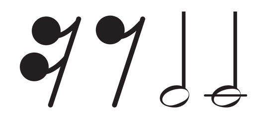 Music notes icon set , Music note symbol, song, melody or tune flat vector icon, Black musical note. Music elements. Isolated music notes symbols on transparent background. Simple musical notes sign.