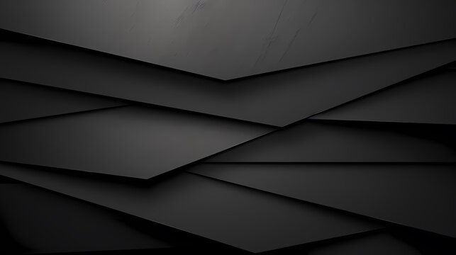 Abstract layered black geometric background with modern, glossy texture and sleek lines.