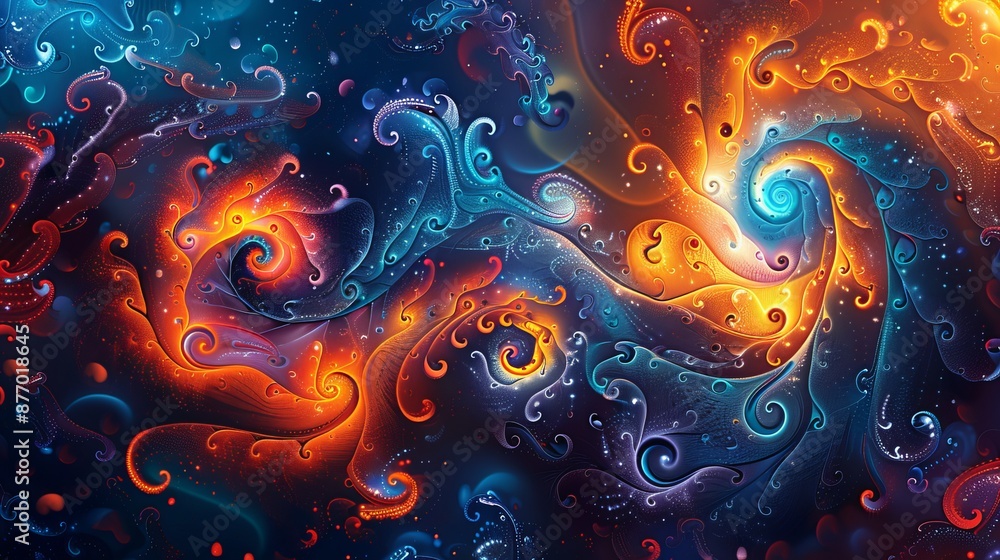 Poster fractal patterns with infinite loops and spirals, showcasing vibrant hues and intricate details. car