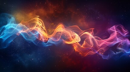 Obraz premium Abstract smoke effects with ethereal, flowing trails of bright colors against a dark background. Cartoon illustrations vectors Generative AI
