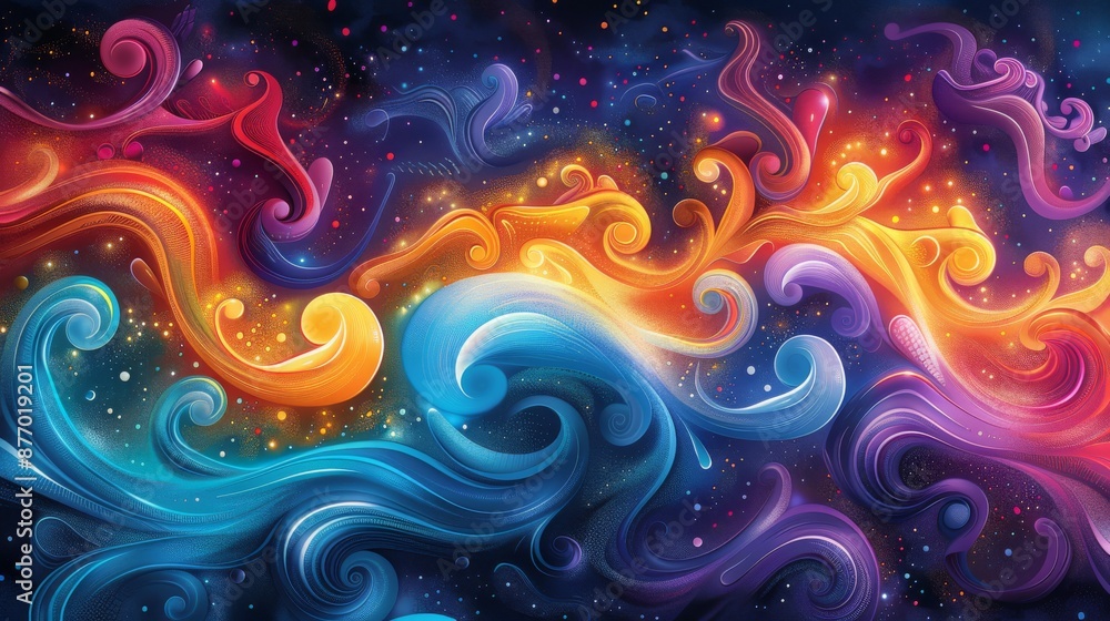 Poster fractal patterns with infinite loops and spirals, showcasing vibrant hues and intricate details. car