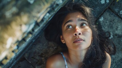 Woman gazing up at the sky