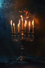 Fototapeta premium Menorah with five lit candles