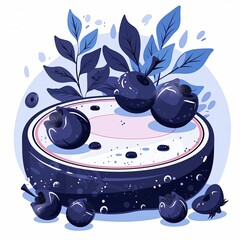 Blueberries and leaves with a night sky background