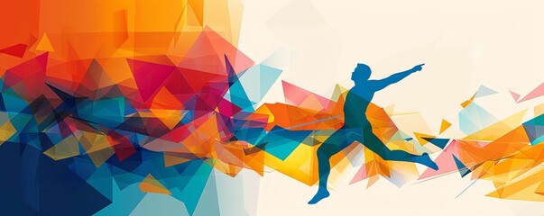 Abstract colorful background with a silhouette of a person jumping.