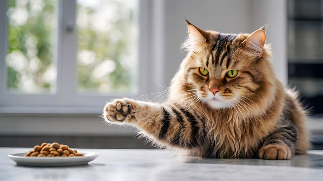 Playful tabby cat exploring the kitchen counter, searching for treats, cat, kitchen, playful, tabby, exploring, counter, treats, curiosity, domestic, feline, mischief, cosy, home, interior