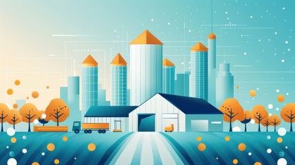 Farm distribution, produce moving from farms to markets, flat design illustration