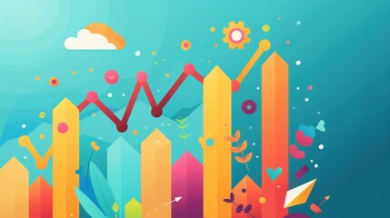 Financial growth, upward trend with financial data, flat design illustration