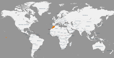 morocco map. Geographical map of morocco with world map highlighted